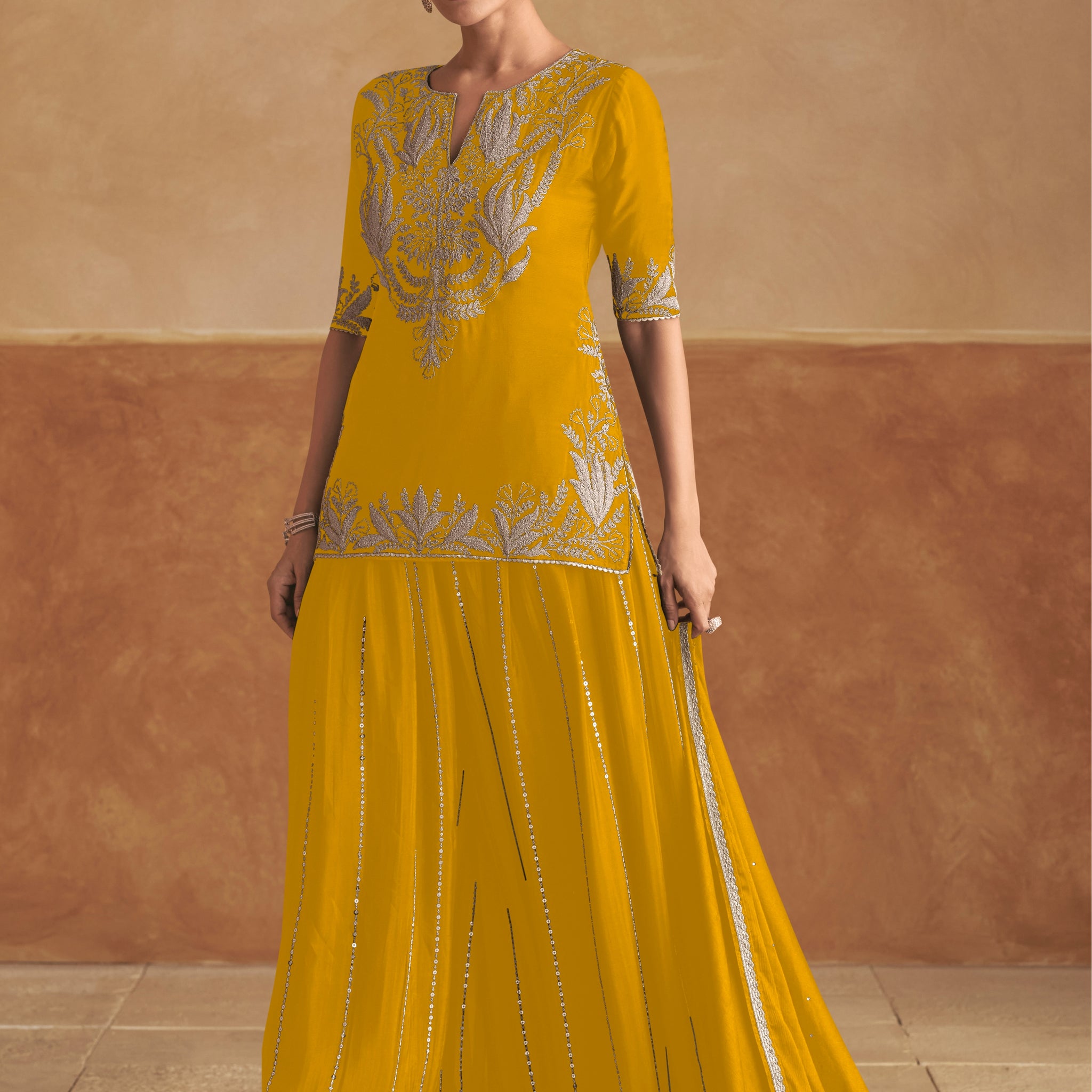 Mustard Yellow Real Chinon Palazzo Suit