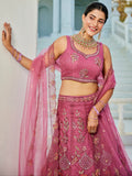 Pink Embroidered Net Lehenga with Sequins & Zarkan Work