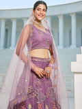 Purple Embroidered Net Lehenga with Sequins & Zarkan Work