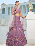 Purple Embroidered Net Lehenga with Sequins & Zarkan Work