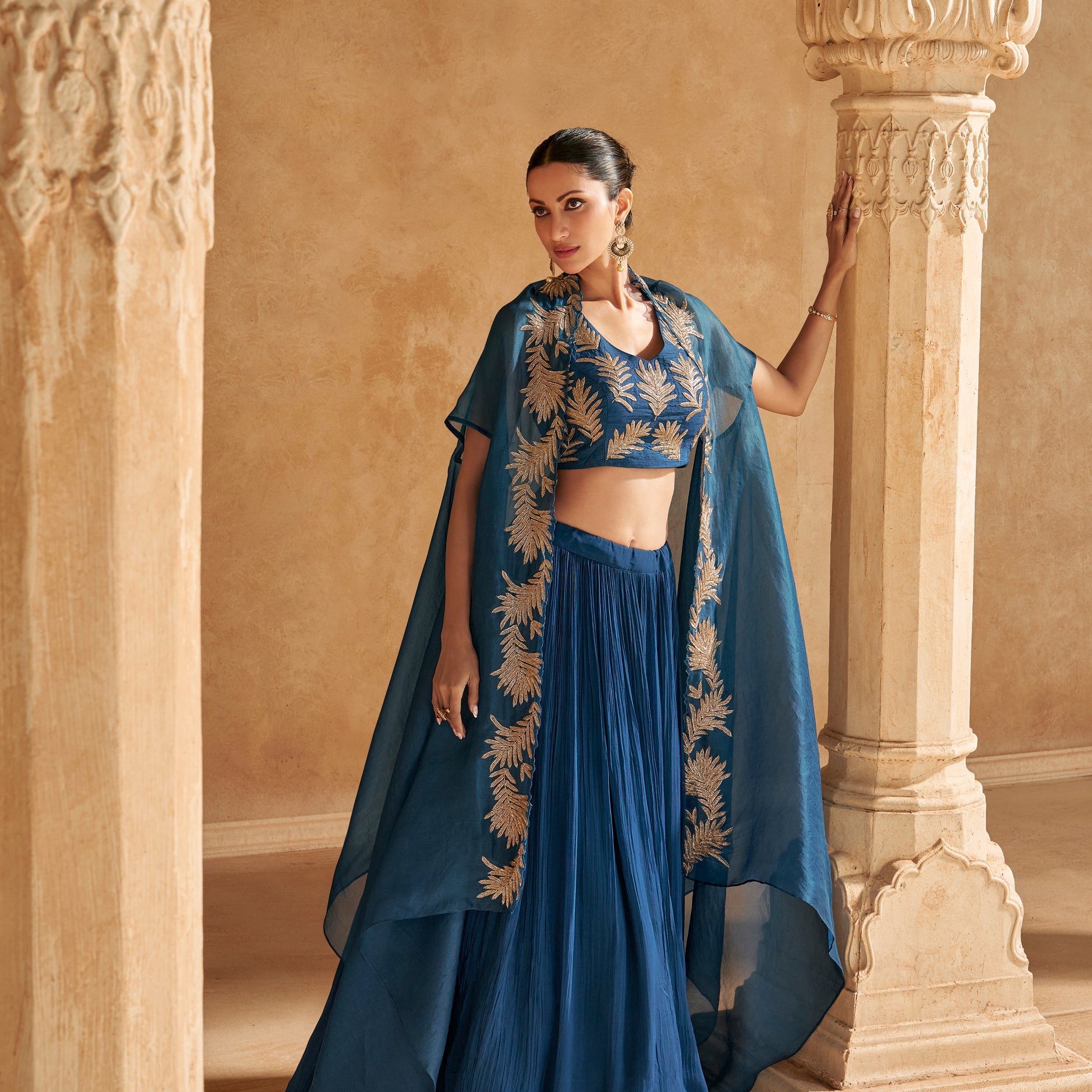 Royal Blue Chinon Silk Jacket Style Lehenga