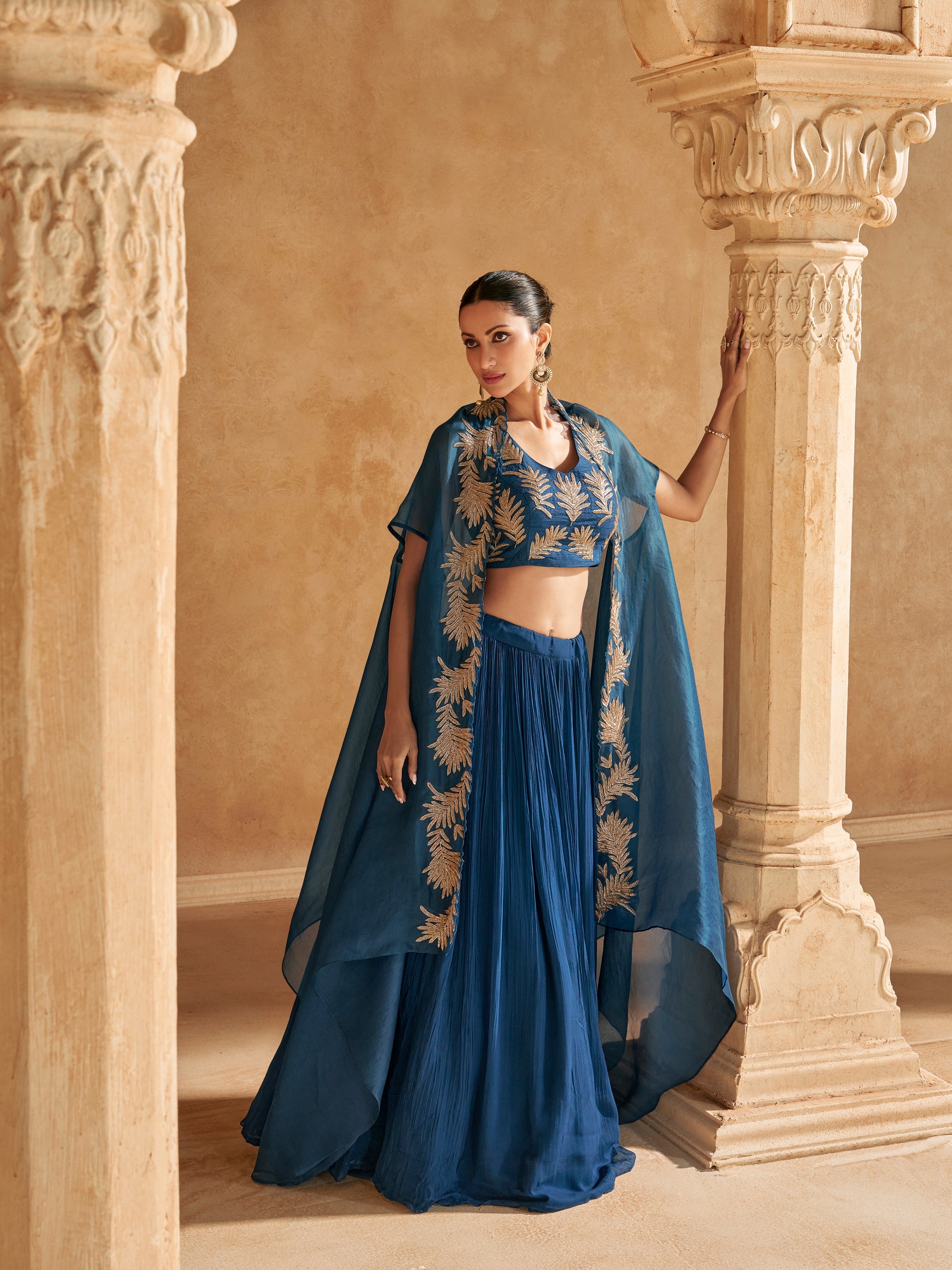 Royal Blue Chinon Silk Jacket Style Lehenga