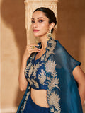 Royal Blue Chinon Silk Jacket Style Lehenga