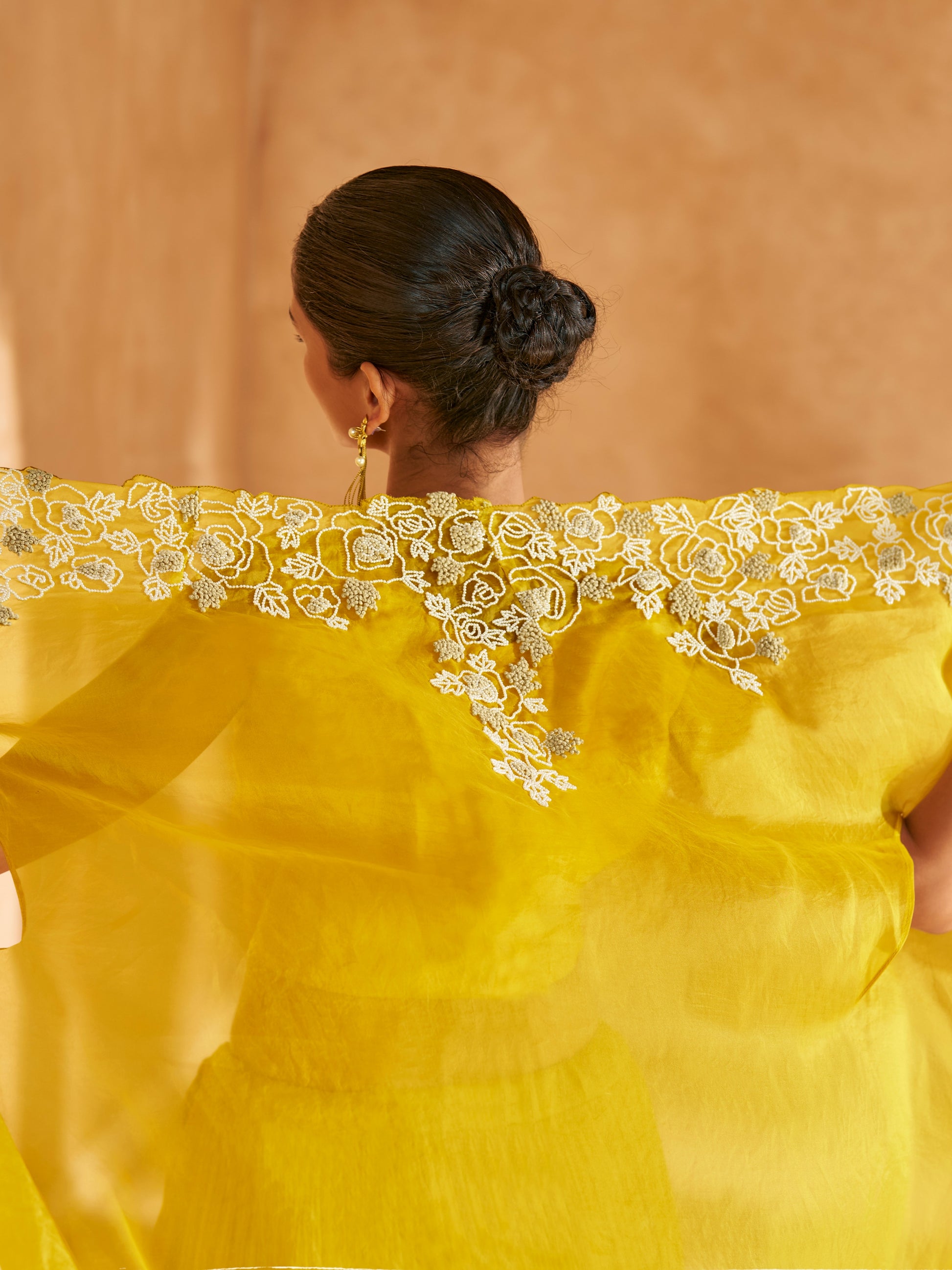 Mustard Yellow Chinon Silk Lehenga with Handwork Blouse