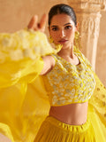 Mustard Yellow Chinon Silk Lehenga with Handwork Blouse