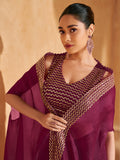 Wine Purple Chinon Silk Jacket Style Lehenga