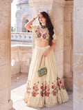 Ivory Floral Embroidered Chinon Silk Lehenga Set