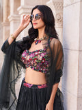 Black Embroidered Chinon Silk Lehenga Set