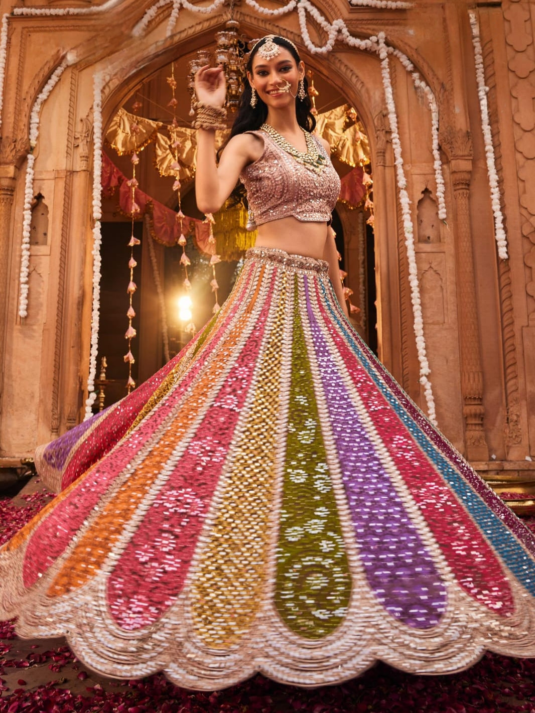 Multicolor Mirror Work Bridal Lehenga Choli