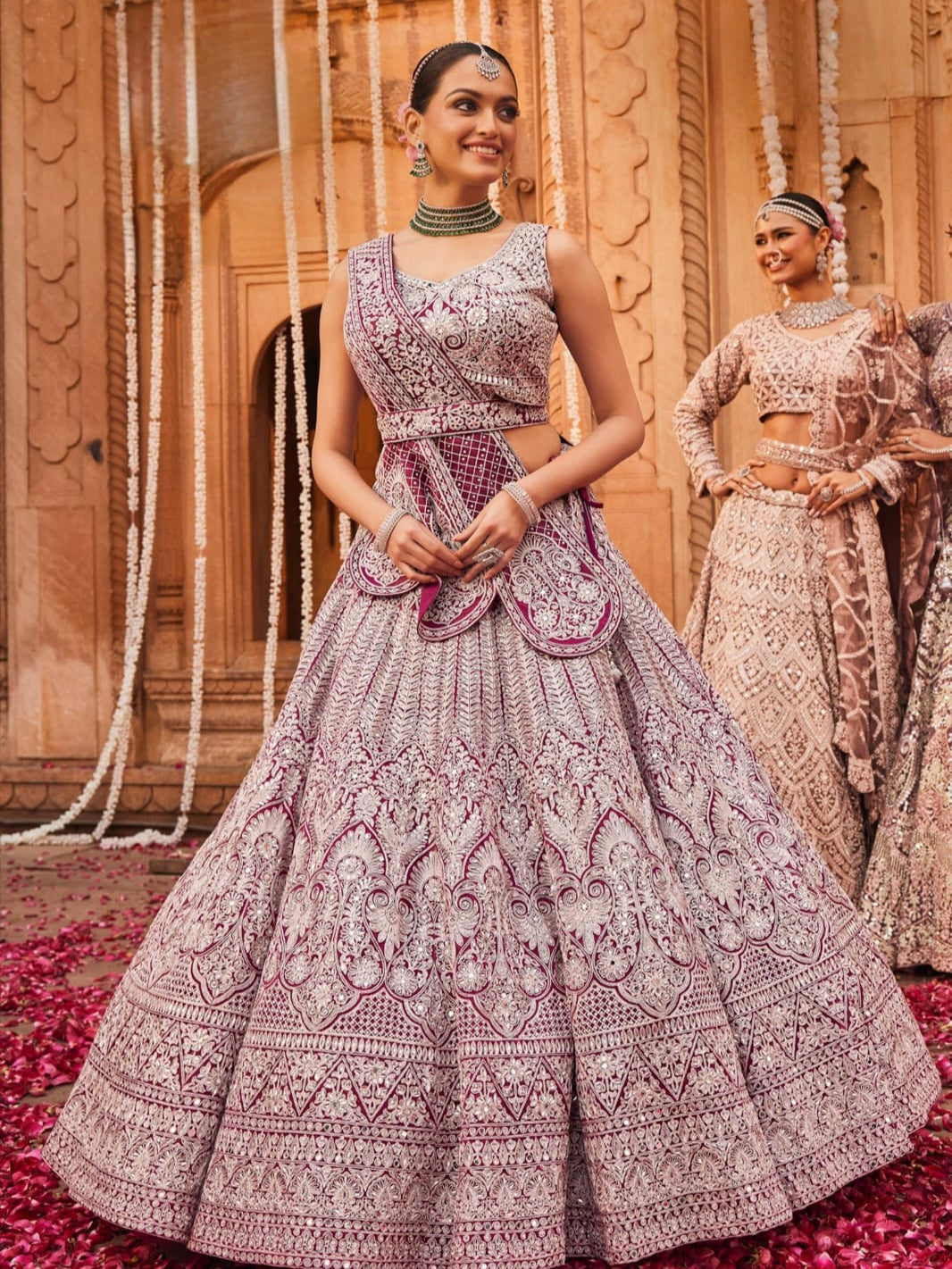 Wine & Ivory Heavy Embroidered Bridal Lehenga