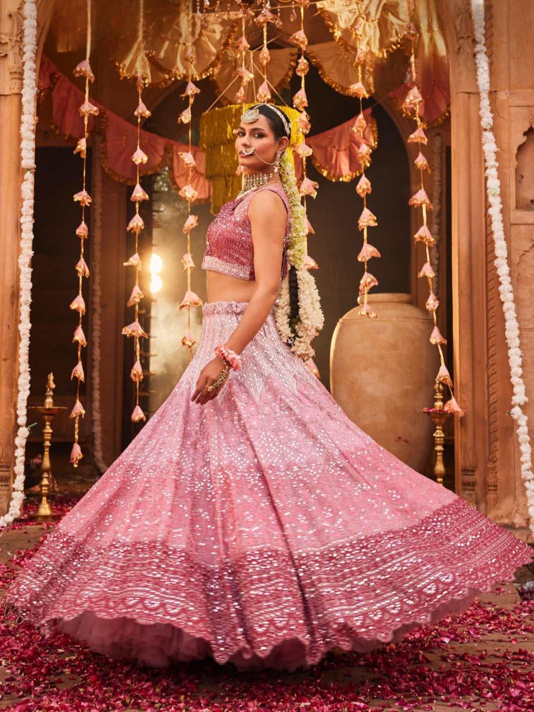 Blush Pink Heavy Embroidered Bridal Lehenga