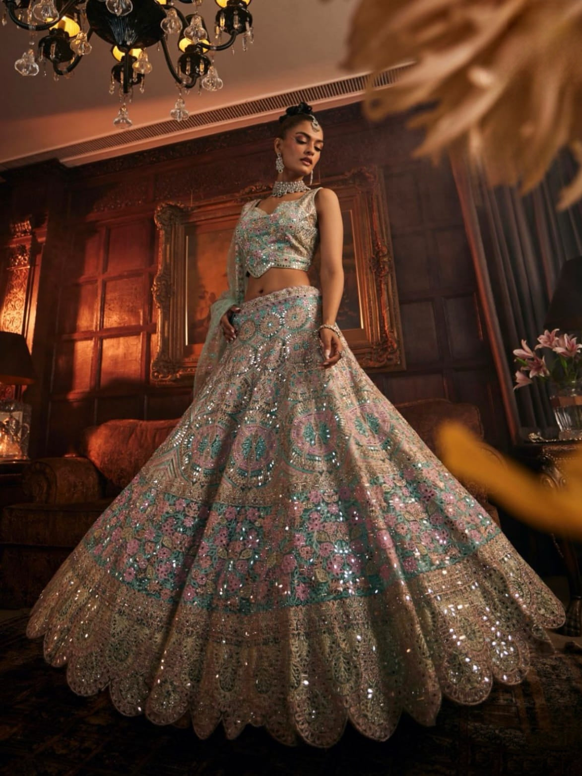 Pastel Heavy Embroidered Bridal Lehenga