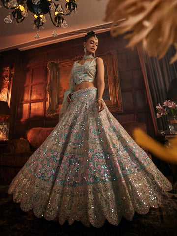 Pastel Heavy Embroidered Bridal Lehenga