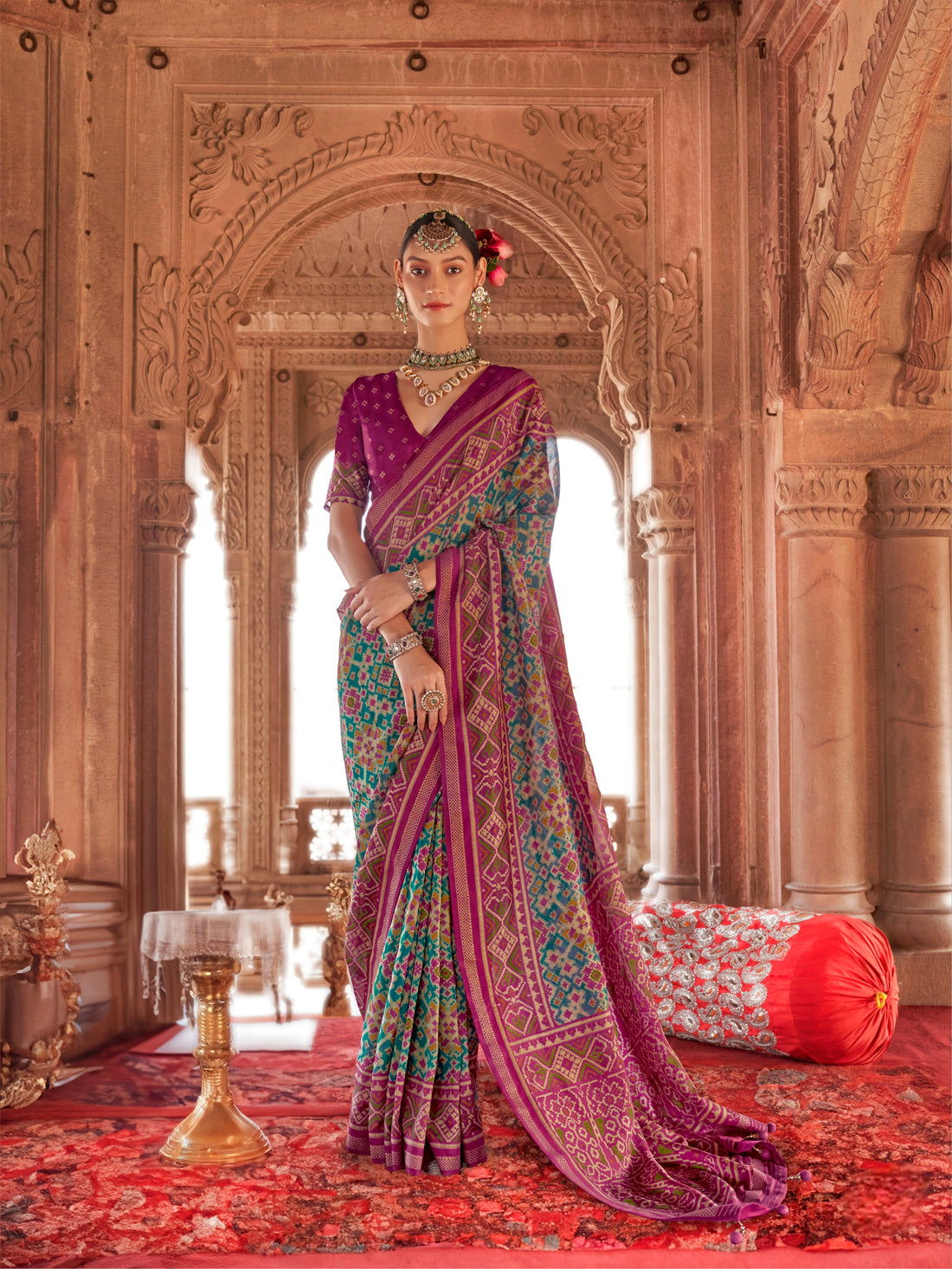 Royal Purple & Pink Traditional Patola Print Saree