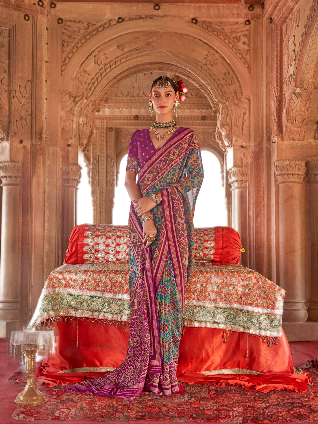 Royal Purple & Pink Traditional Patola Print Saree