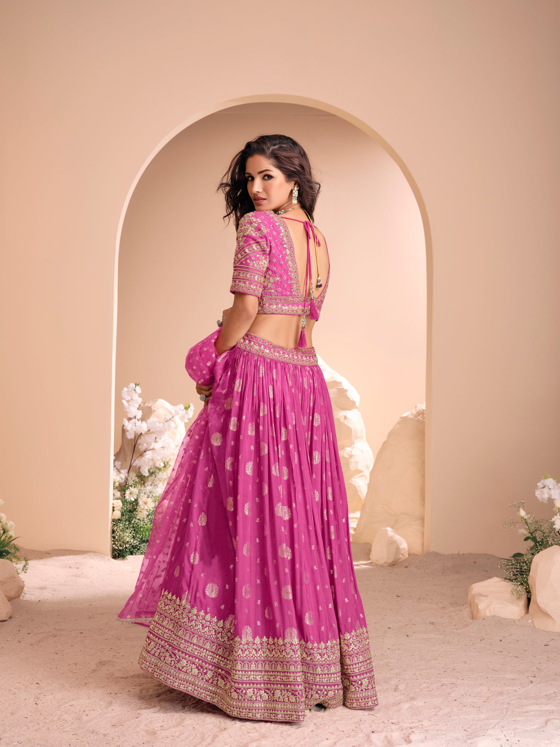 Majestic Pink Heavy Embroidered Jacquard Silk Lehenga Choli