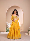 Mustard Yellow Jacquard Silk Embroidered Lehenga Choli