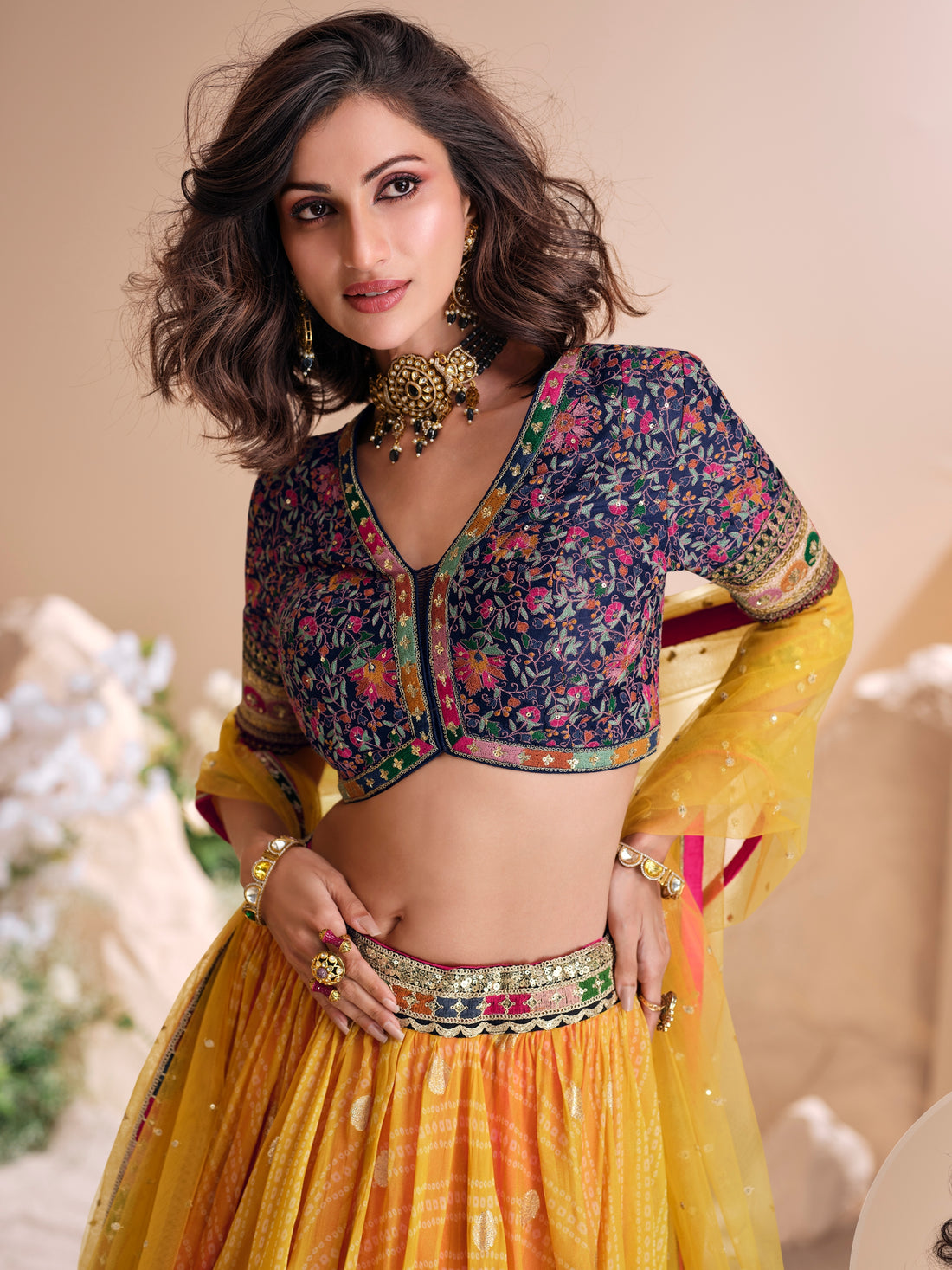 Multi-Colored Ombre Viscose Jacquard Silk Lehenga Choli