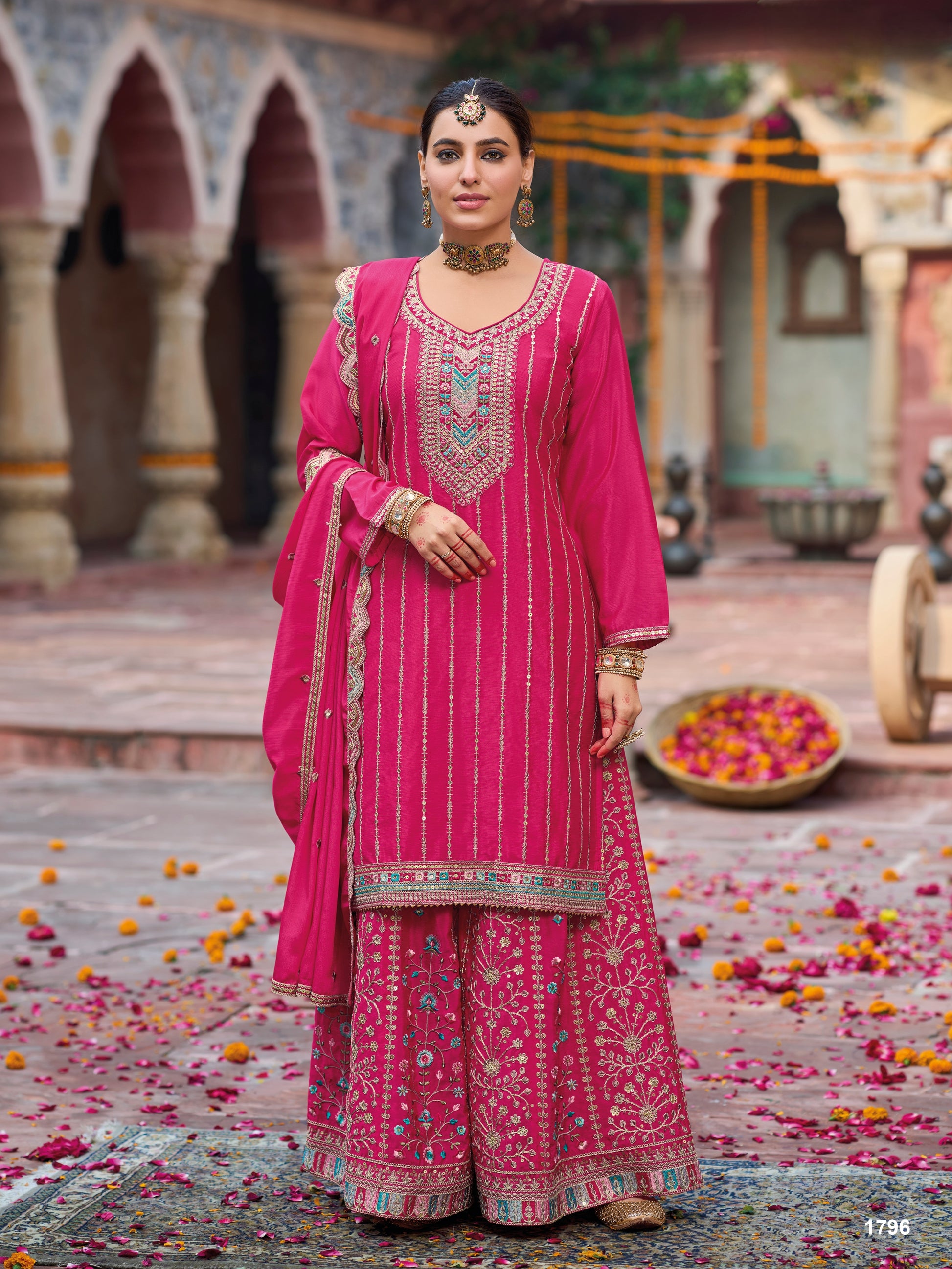 Hot Pink Heavy Chinnon Palazzo Suit