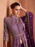 Deep Plum Real Georgette Embroidered Anarkali Suit