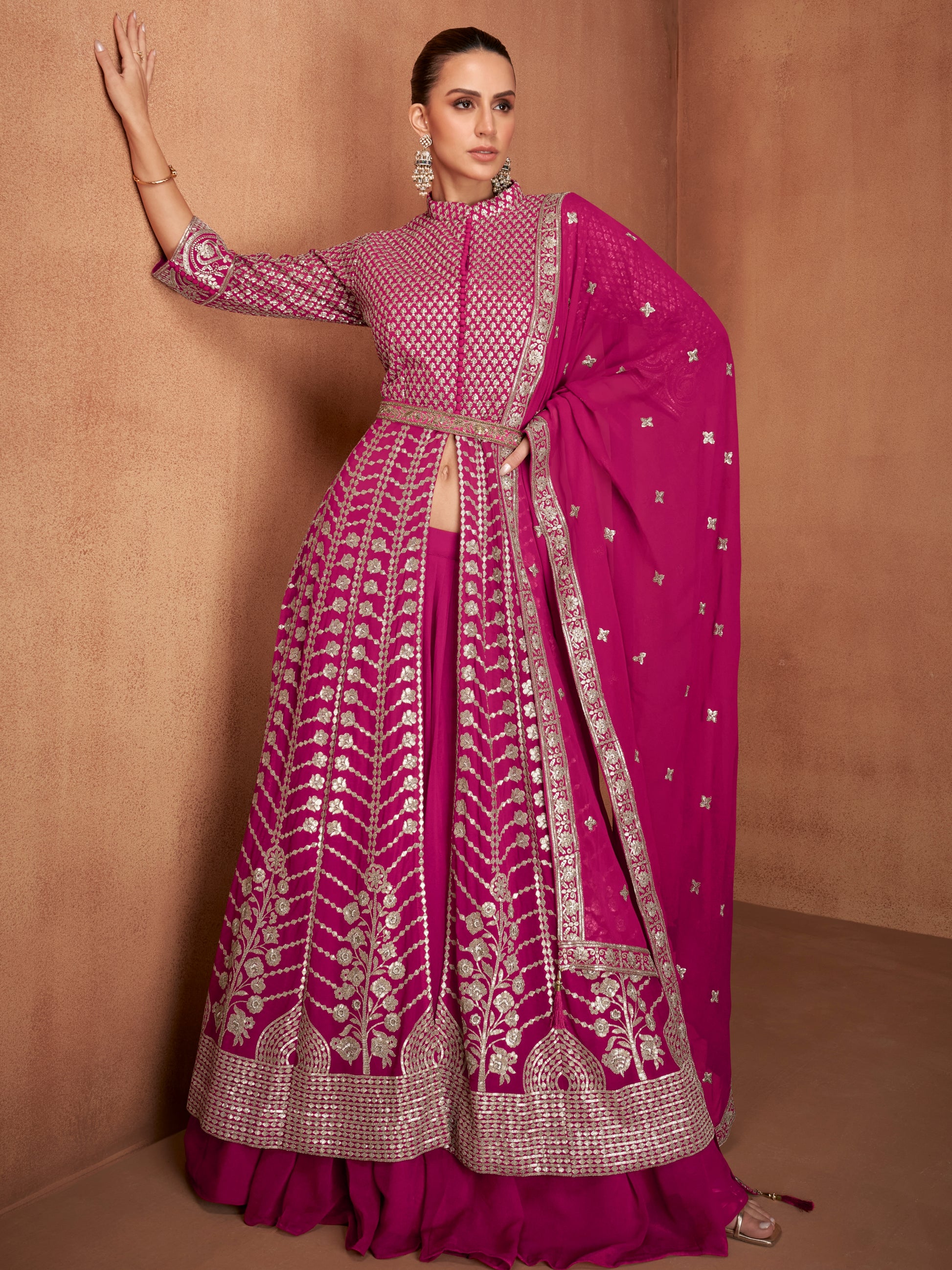 Magenta Pink Real Georgette Embroidered Anarkali Suit