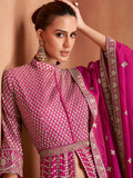 Magenta Pink Real Georgette Embroidered Anarkali Suit