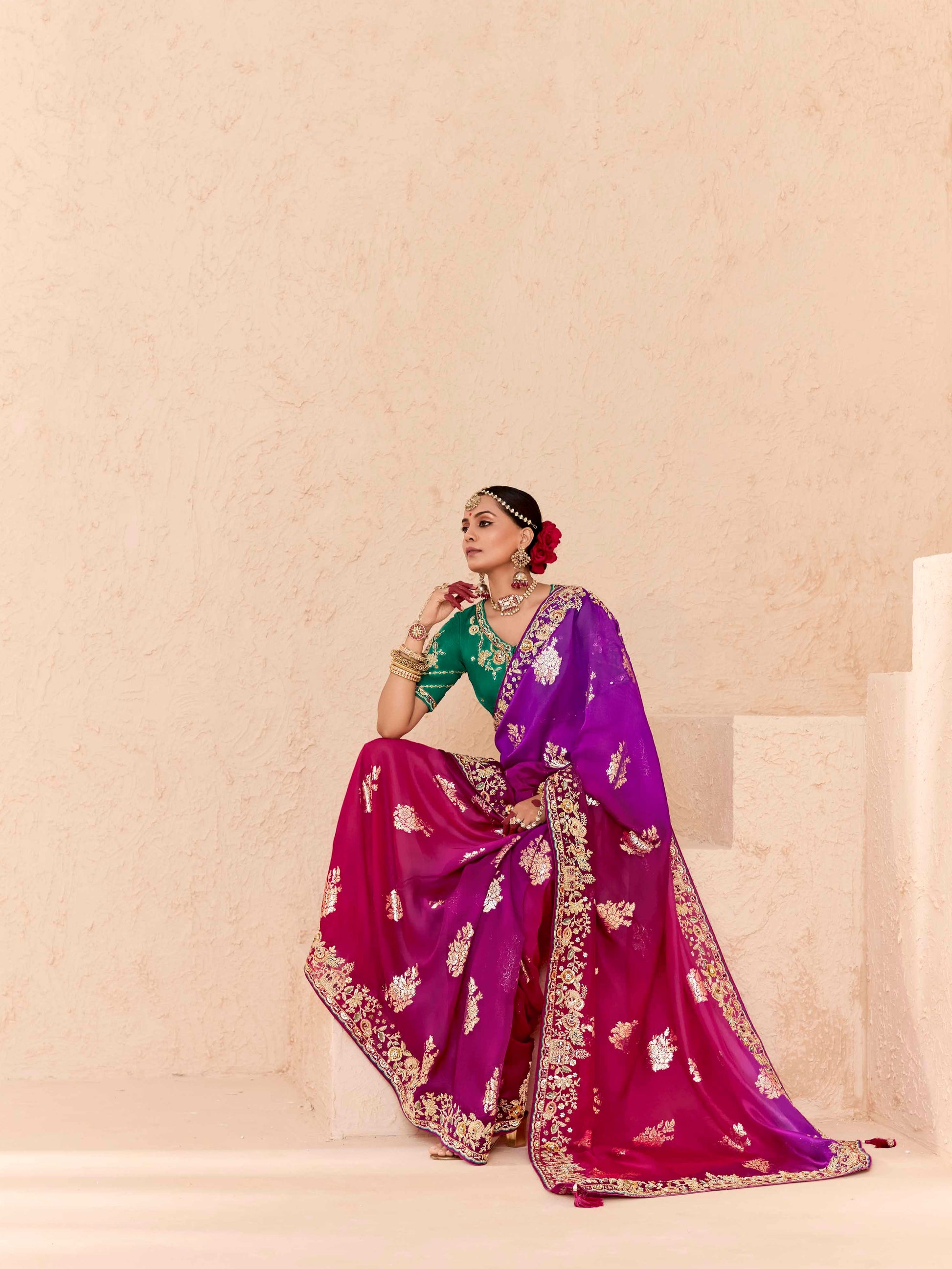 Majestic Magenta Viscose Bemberg Designer Saree