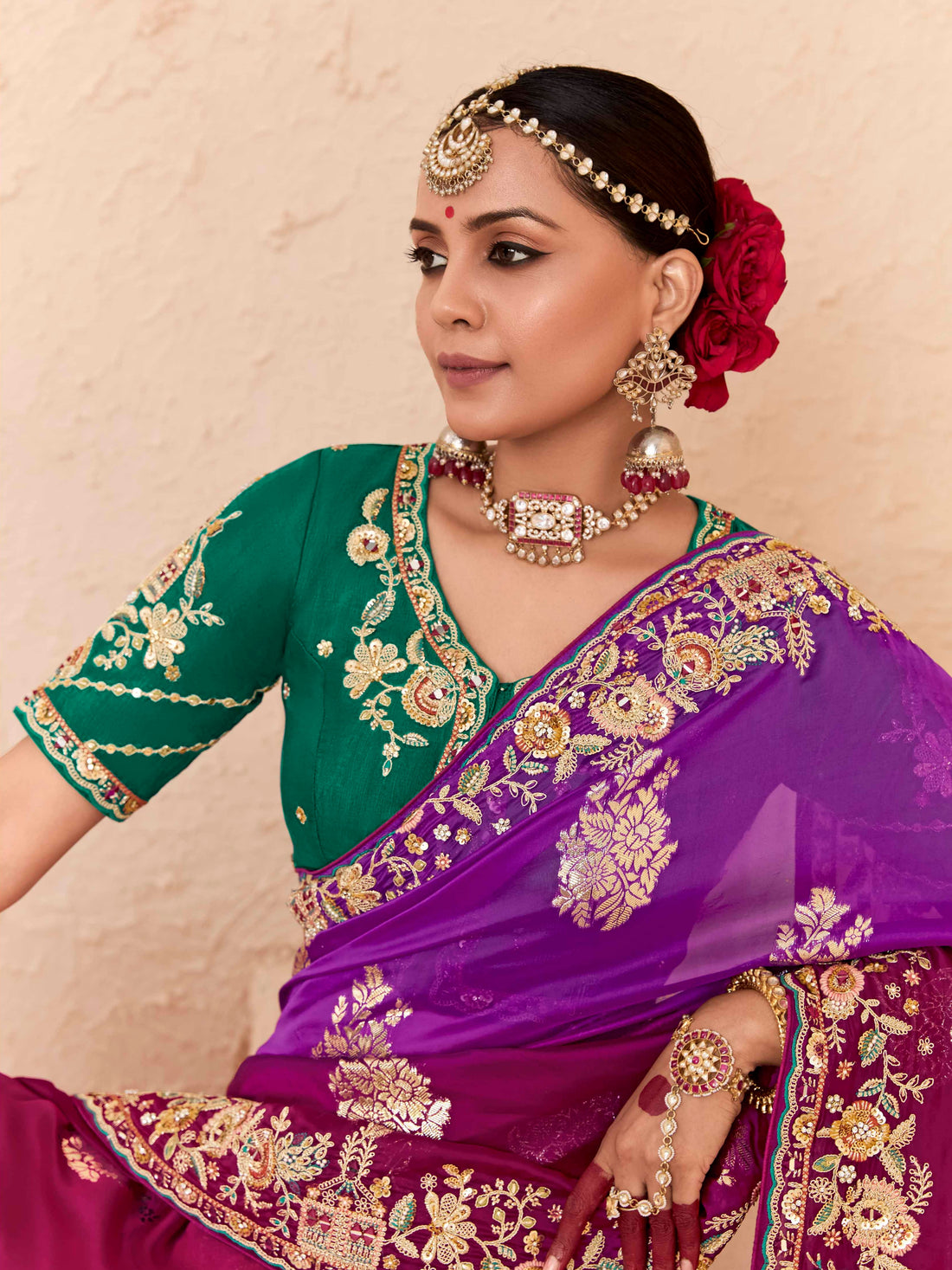 Majestic Magenta Viscose Bemberg Designer Saree