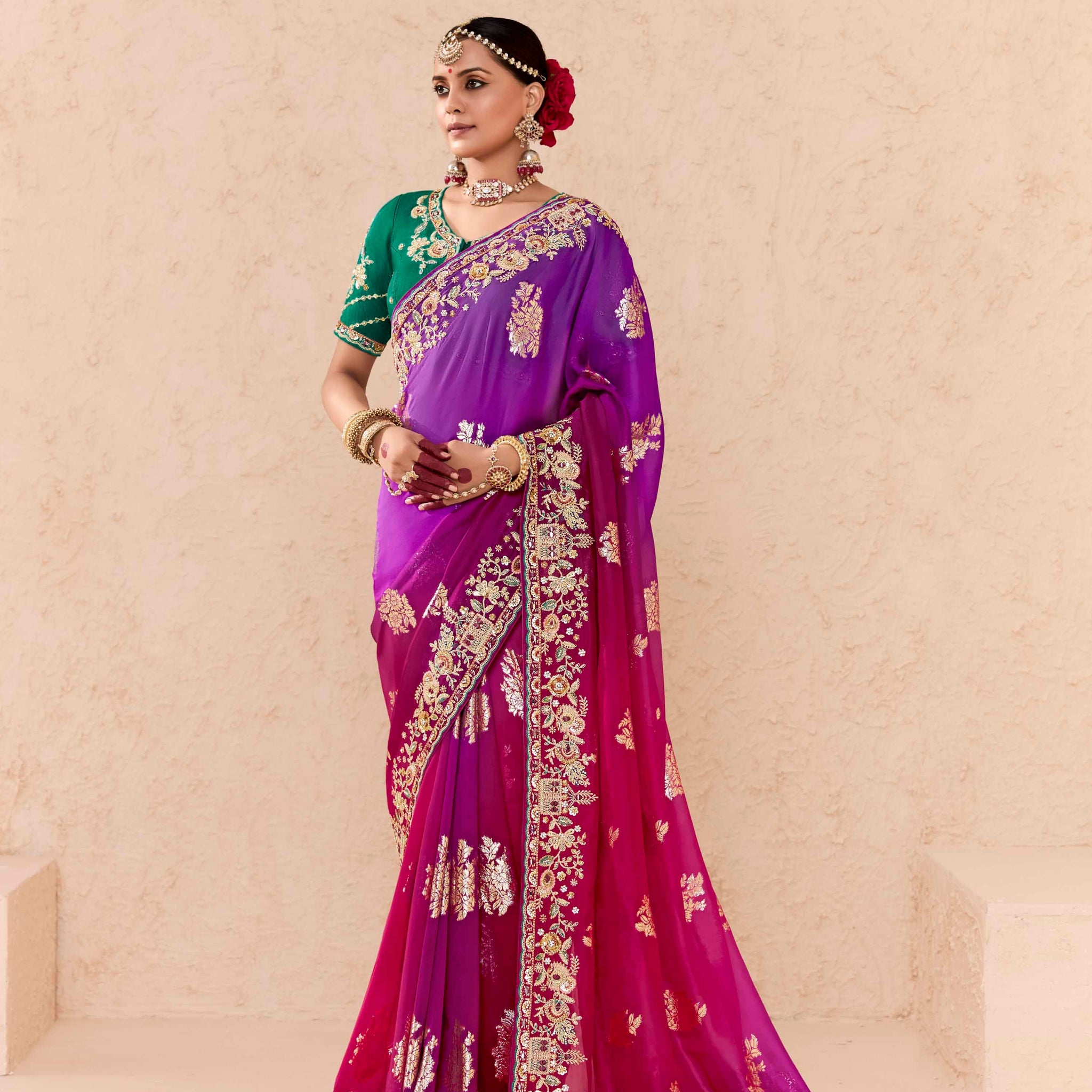 Majestic Magenta Viscose Bemberg Designer Saree