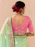 Pastel Mint Green Viscose Bemberg Designer Saree