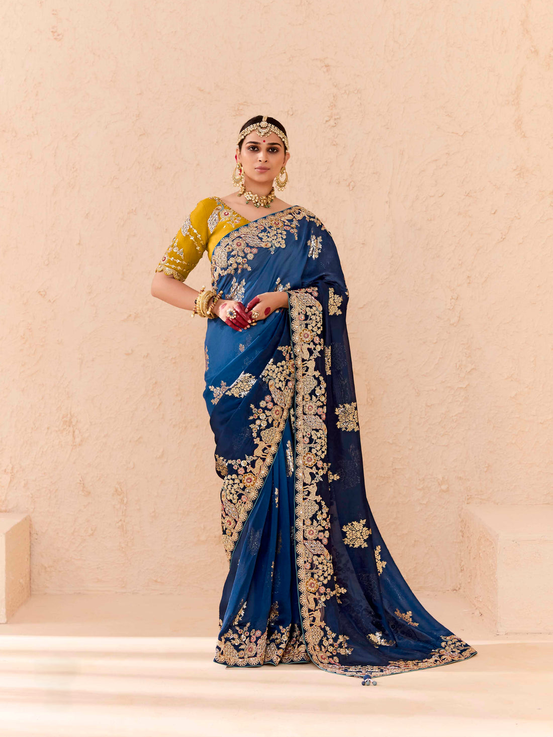 Rich Blue Viscose Bemberg Designer Saree