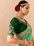 Lime Green & Yellow Viscose Bemberg Designer Saree