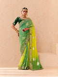 Lime Green & Yellow Viscose Bemberg Designer Saree