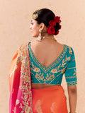 Bright Pink & Blue Viscose Bemberg Designer Saree