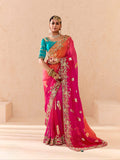 Bright Pink & Blue Viscose Bemberg Designer Saree