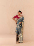 Greyish Blue Viscose Bemberg Designer Saree