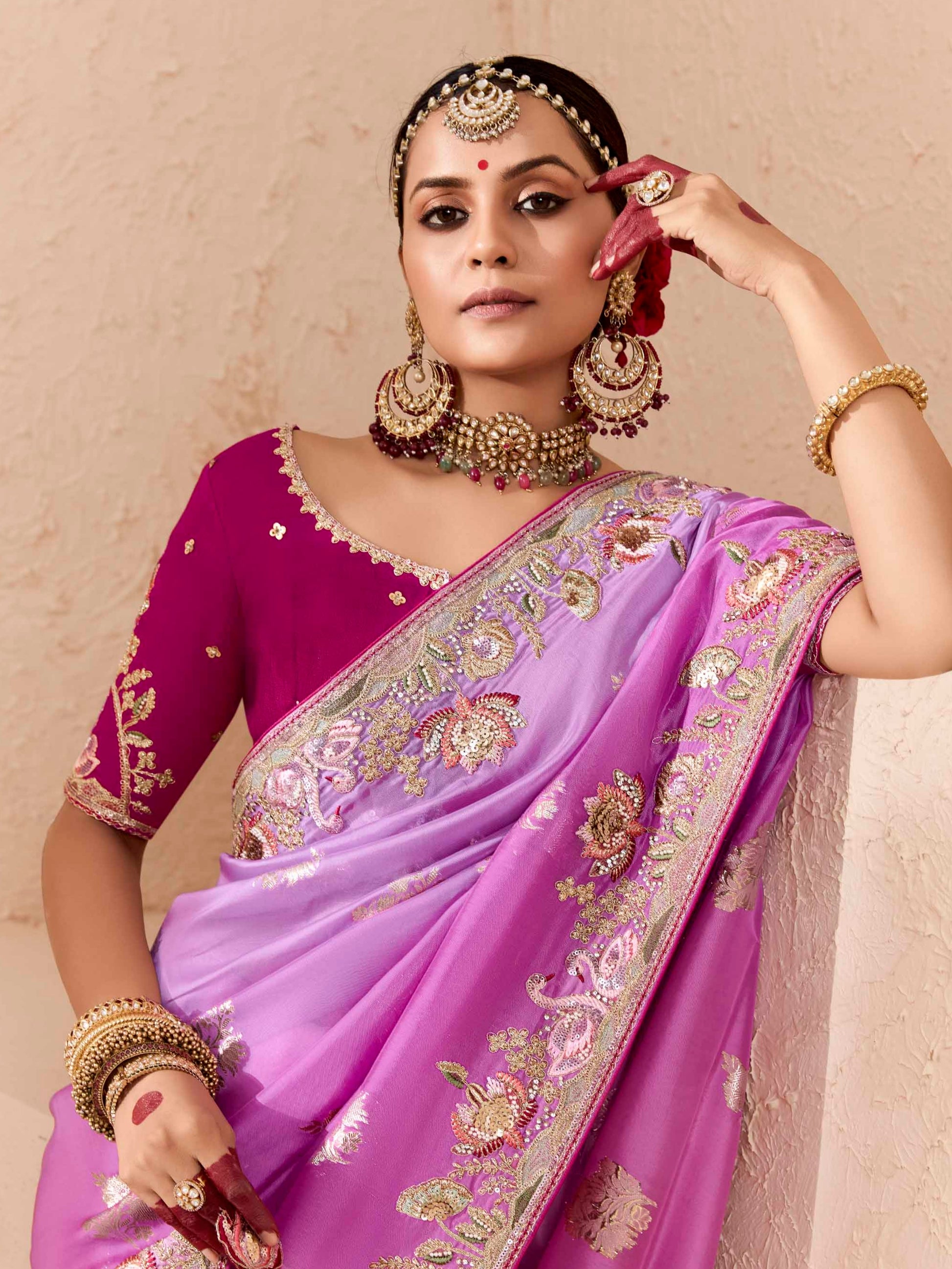 Light Purple Viscose Bemberg Designer Saree