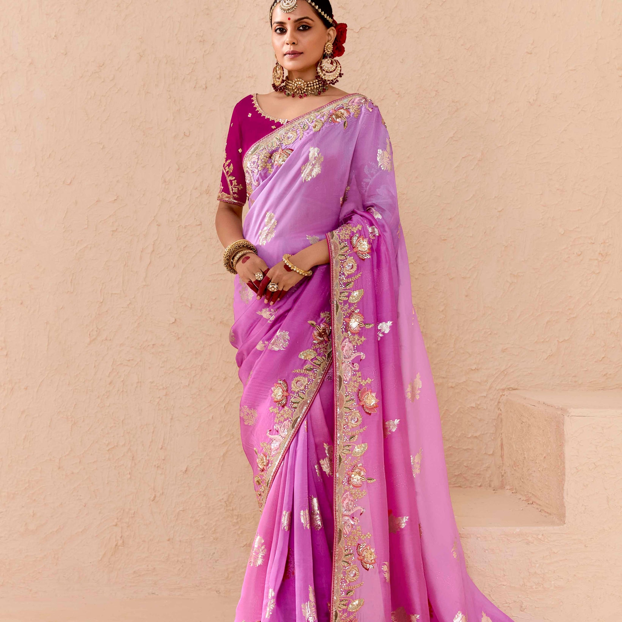 Light Purple Viscose Bemberg Designer Saree