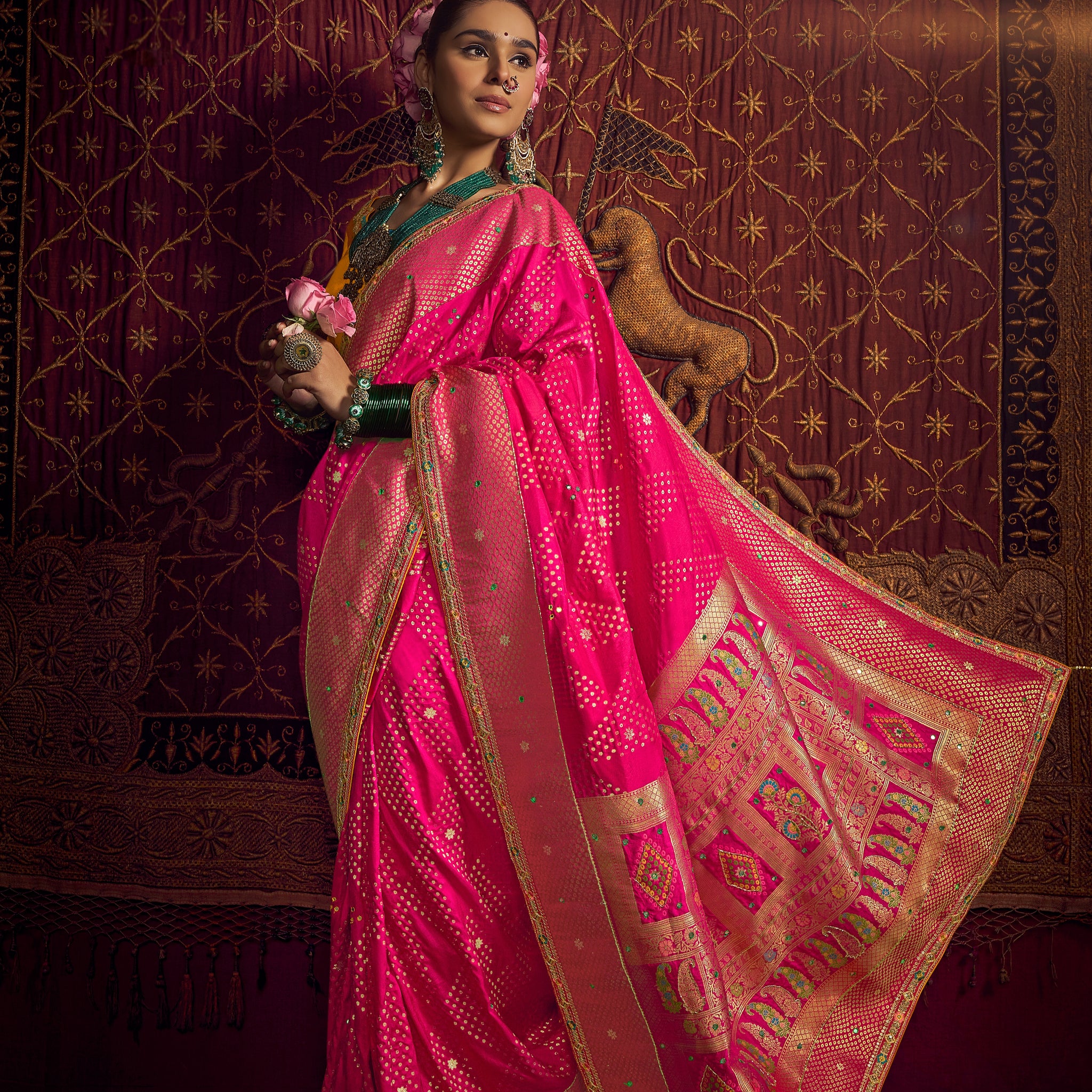 Hot Pink Pure Viscose Dola Banarasi Saree