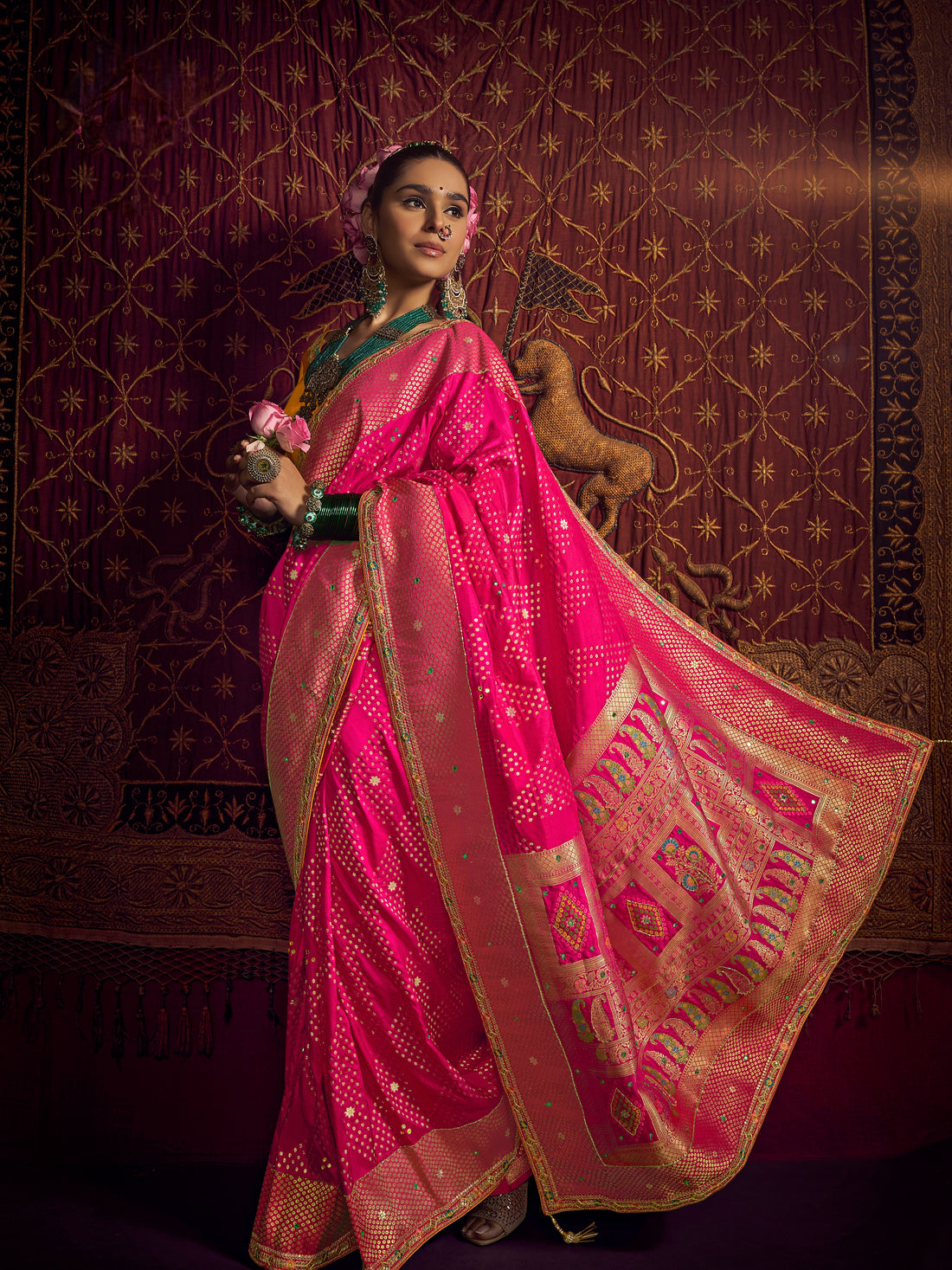 Hot Pink Pure Viscose Dola Banarasi Saree