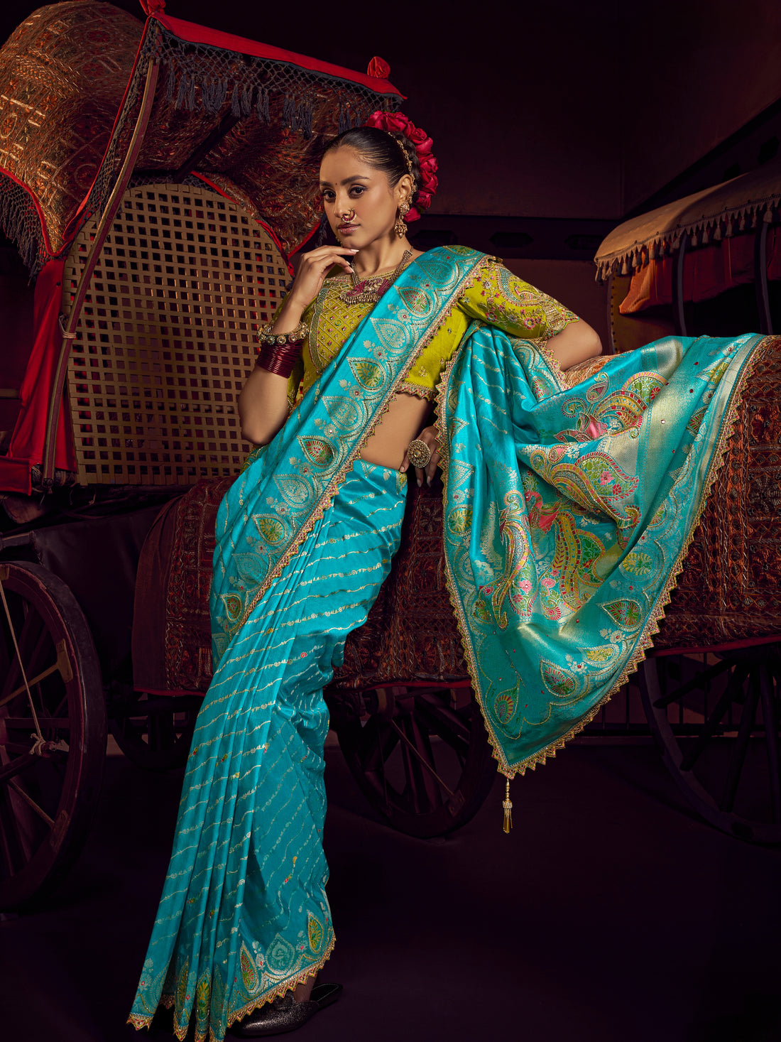 Turquoise Blue Pure Viscose Dola Banarasi Saree