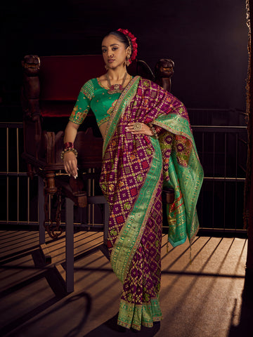 Deep Maroon & Green Pure Viscose Dola Banarasi Saree