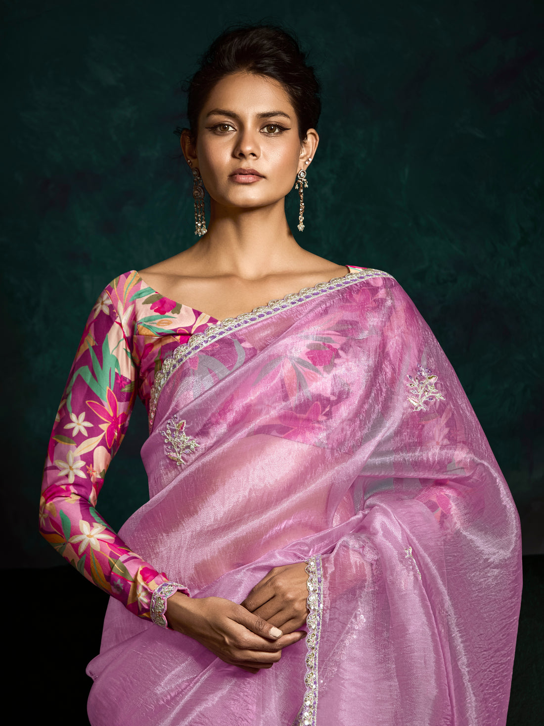 Lilac Pink Designer Saree with Sequin & Thread Work