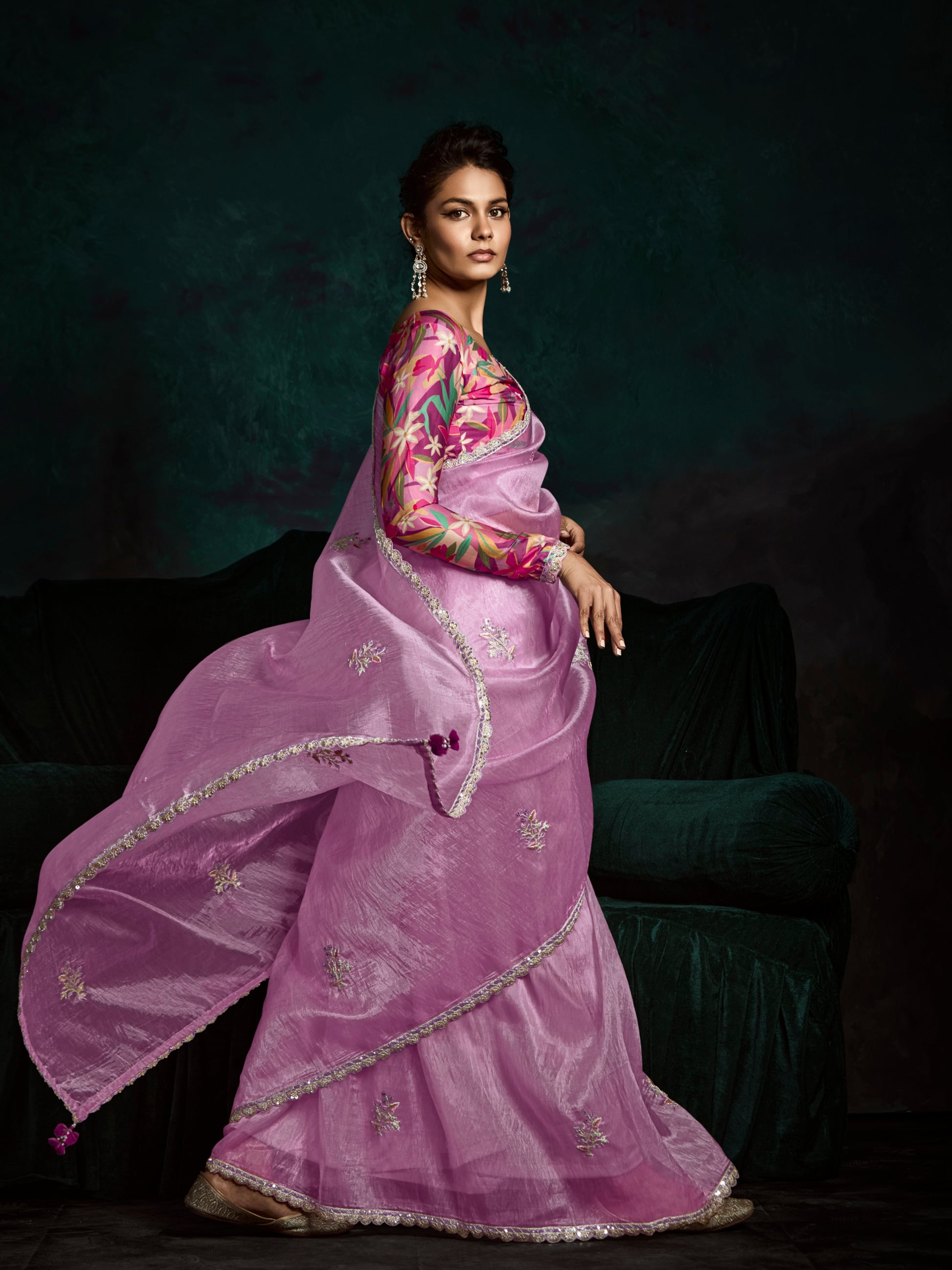 Lilac Pink Designer Saree with Sequin & Thread Work