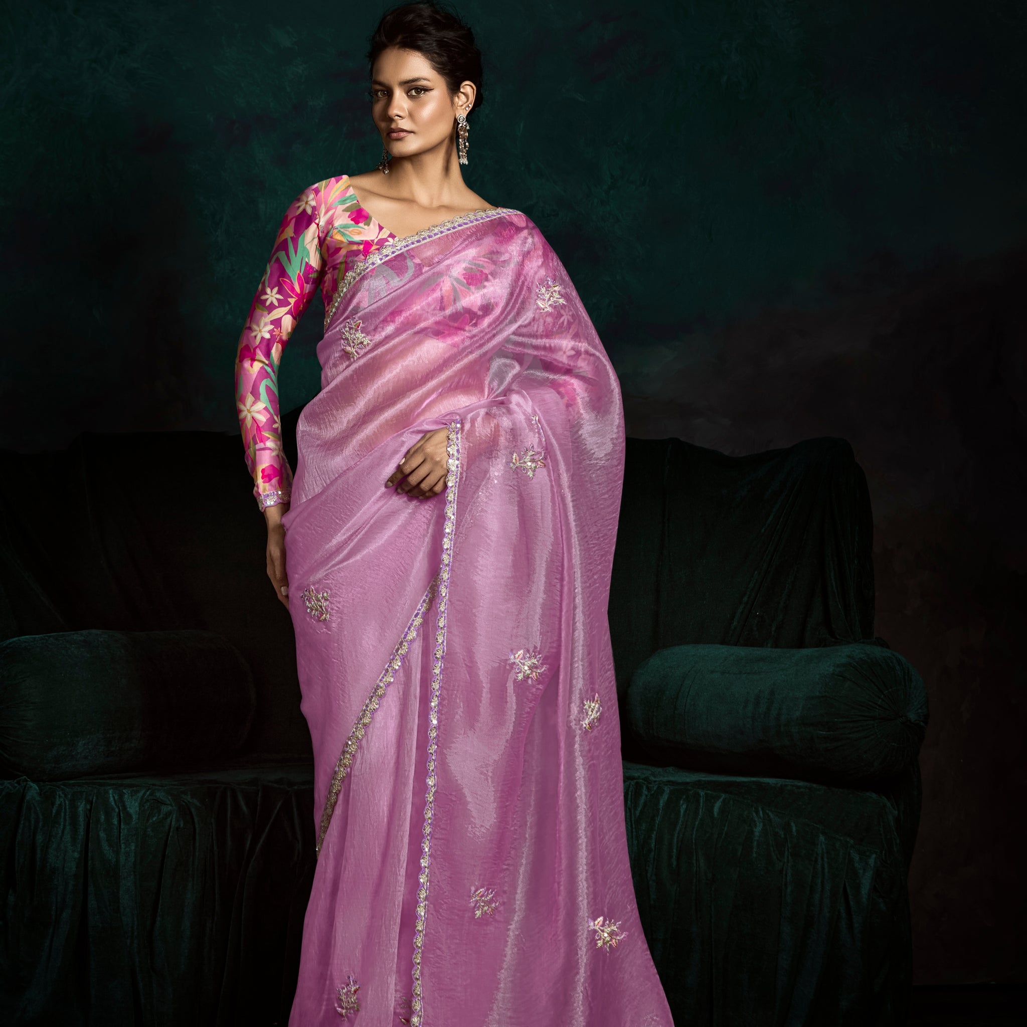 Lilac Pink Designer Saree with Sequin & Thread Work