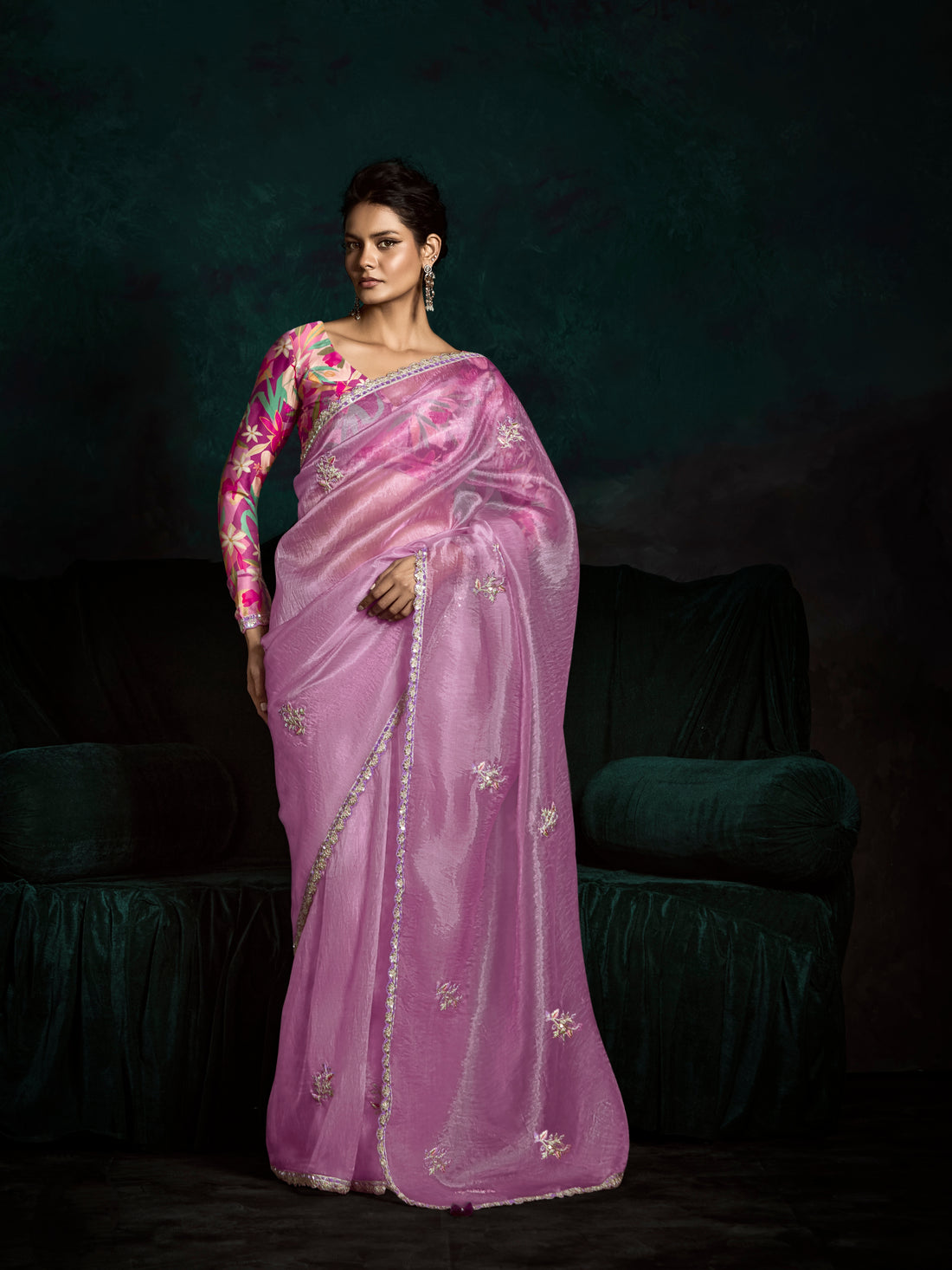 Lilac Pink Designer Saree with Sequin & Thread Work