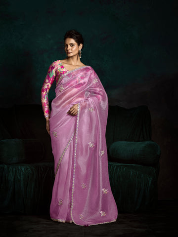 Lilac Pink Designer Saree with Sequin & Thread Work