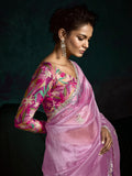 Lilac Pink Designer Saree with Sequin & Thread Work