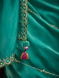 Teal Green Designer Saree with Handcrafted Sequins