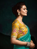 Teal Green Designer Saree with Handcrafted Sequins